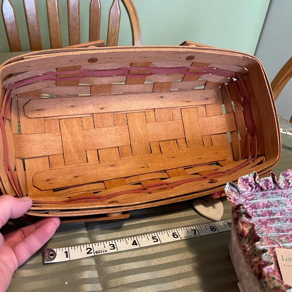 Longaberger Wood Basket with Pink Floral Fabric Liner - Picture 9 of 14